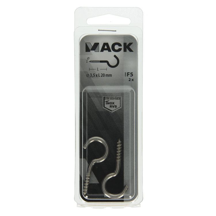 Mack 1019896 - Schraubhaken Edelstahl 2 Stück 3,5 x 20 mm | 10 Stück