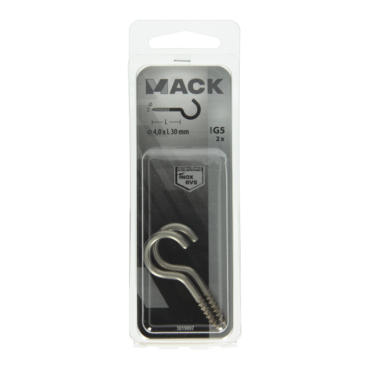 Mack 1019897 - Schraubhaken Edelstahl 2 Stück 4,0x30 mm | 10 Stück