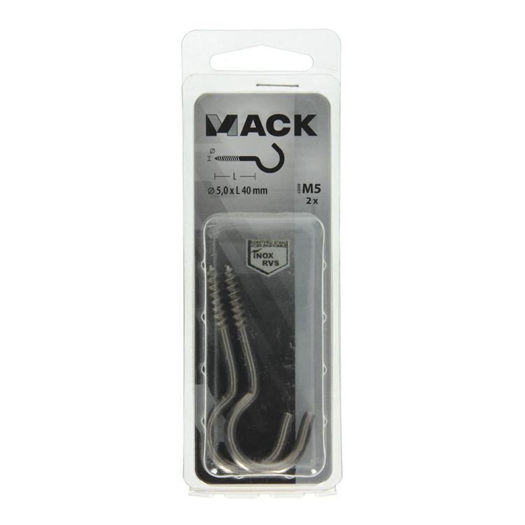Mack 1019898 - Schraubhaken Edelstahl 2 Stück 5,0x40 mm | 10 Stück