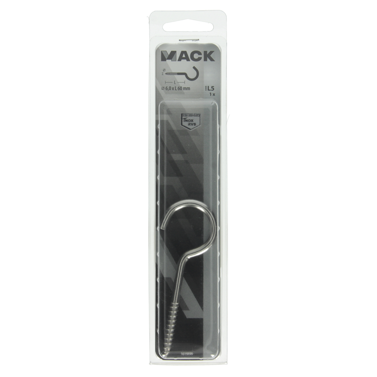 Mack 1019899 - Schraubhaken Edelstahl 1 St. 6,0x60 mm | 5 Stück