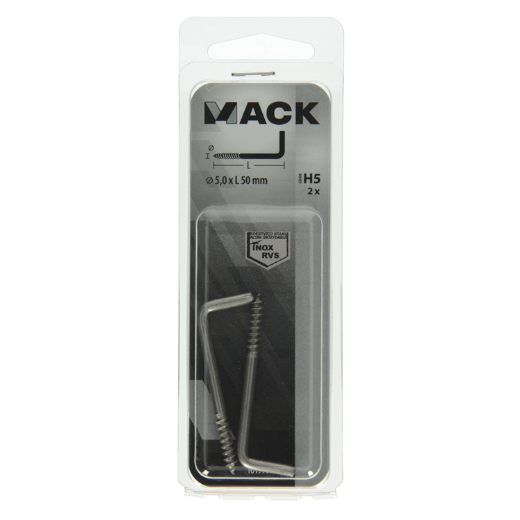 Mack 1019901 - Rändelschraube Edelstahl 2 Stück 5,0x50 mm | 10 Stück