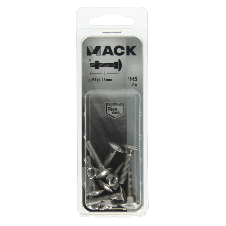 Mack 1019904 - Holzschraube + Mutter Edelstahl 7 Stück M5x25 mm | 10 Stück