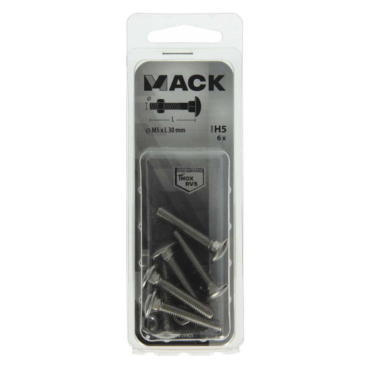 Mack 1019905 - Holzschraube + Mutter Edelstahl 6 Stück M5x30 mm | 10 Stück