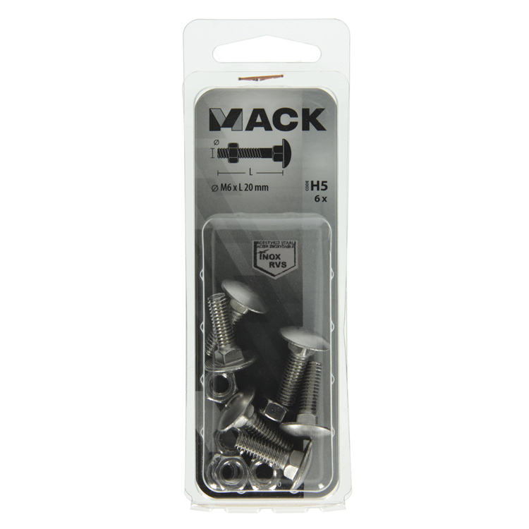 Mack 1019906 - Holzschraube + Mutter Edelstahl 6 Stück M6x20 mm | 10 Stück