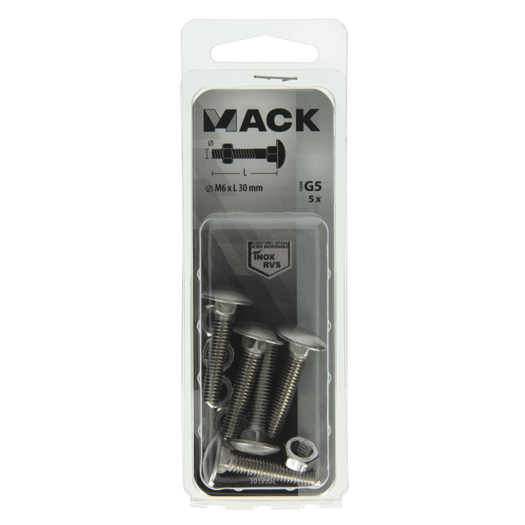 Mack 1019907 - Holzschraube + Mutter Edelstahl 5 Stück M6x30 mm | 10 Stück