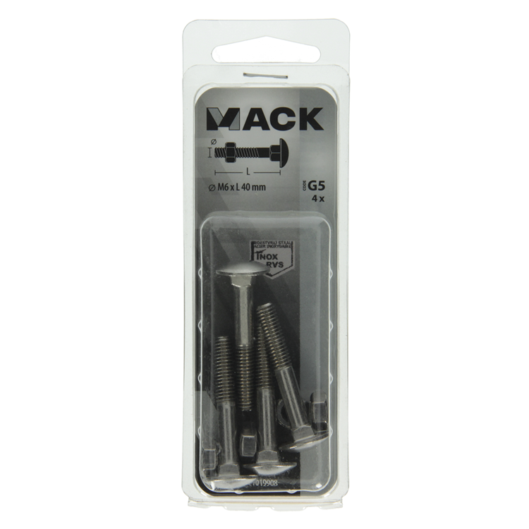 Mack 1019908 - Holzschraube + Mutter Edelstahl 4 Stück M6x40 mm | 10 Stück