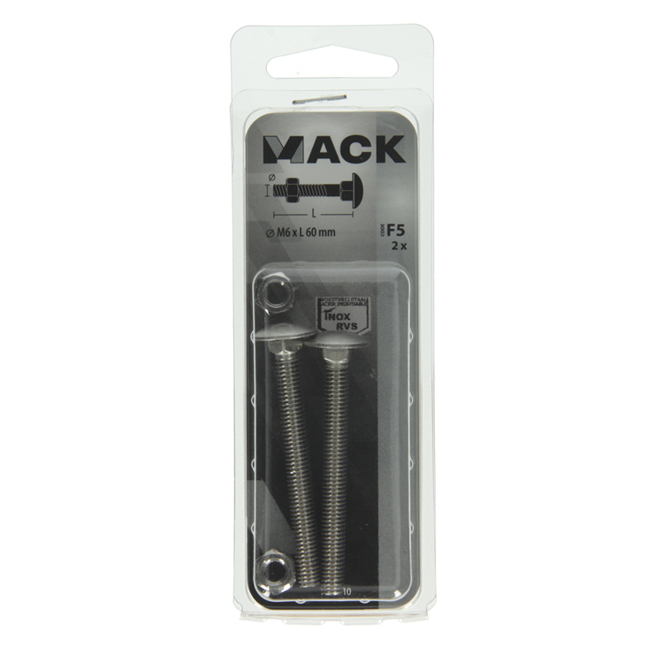 Mack 1019910 - Holzschraube + Mutter Edelstahl 2 Stück M6 x 60 mm | 10 Stück
