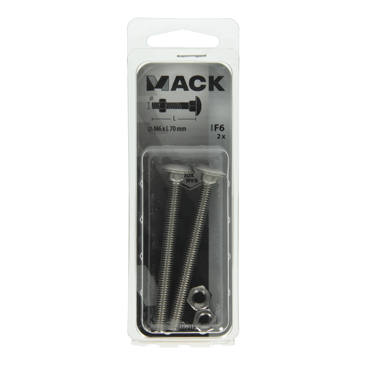 Mack 1019911 - Holzschraube + Mutter Edelstahl 2 Stück M6 x 70 mm | 10 Stück