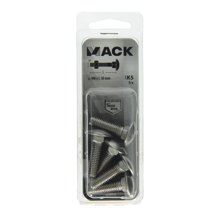 Mack 1019914 - Holzschraube + Mutter Edelstahl 5 Stück M8 x 30 mm | 5 Stück
