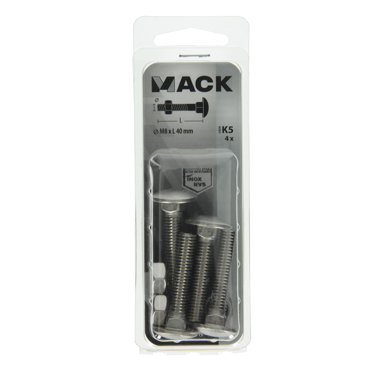 Mack 1019915 - Holzschraube + Mutter Edelstahl 4 Stück M8 x 40 mm | 5 Stück