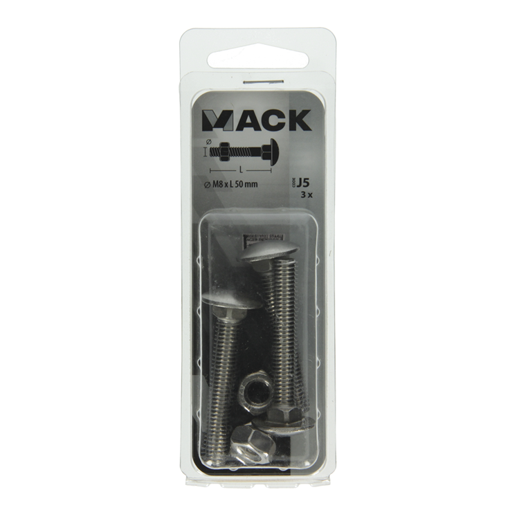 Mack 1019916 - Holzschraube + Mutter Edelstahl 3 Stück M8 x 50 mm | 5 Stück