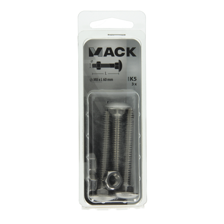 Mack 1019917 - Holzschraube + Mutter Edelstahl 3 Stück M8 x 60 mm | 5 Stück