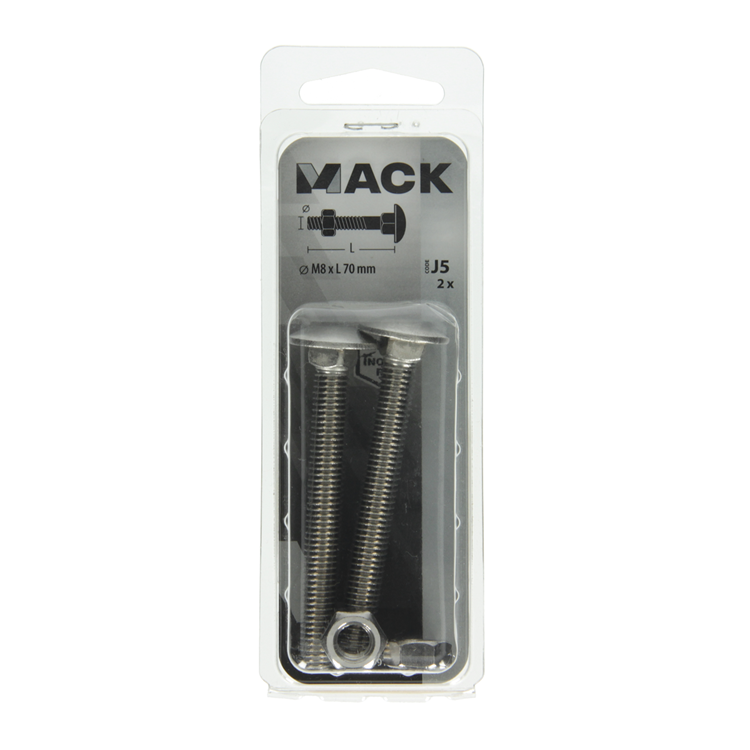 Mack 1019918 - Holzschraube + Mutter Edelstahl 2 Stück M8 x 70 mm | 5 Stück