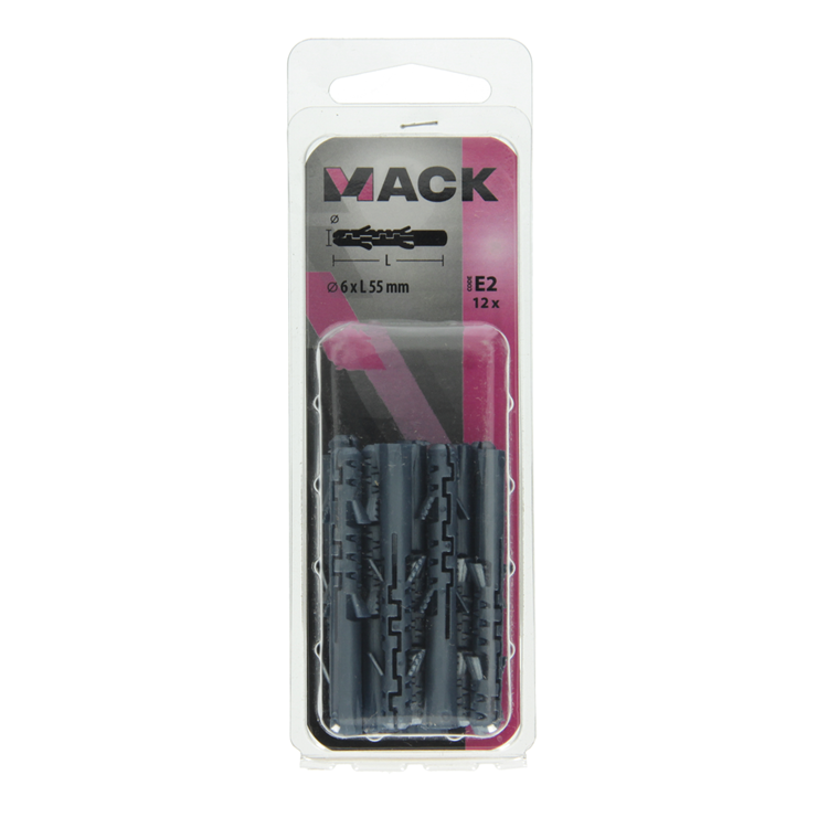 Mack 1019924 - Dübel mit langer Ausdehnung, Polyethylen, 12 Stück, 6 x 55 mm | 5 Stück