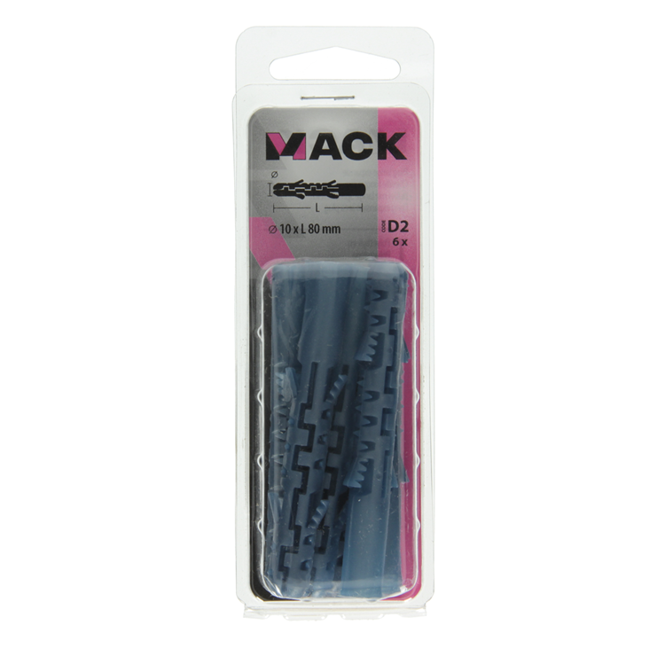 Mack 1019926 - Dübel mit langer Ausdehnung, Polyethylen, 6 Stück, 10 x 80 mm | 5 Stück