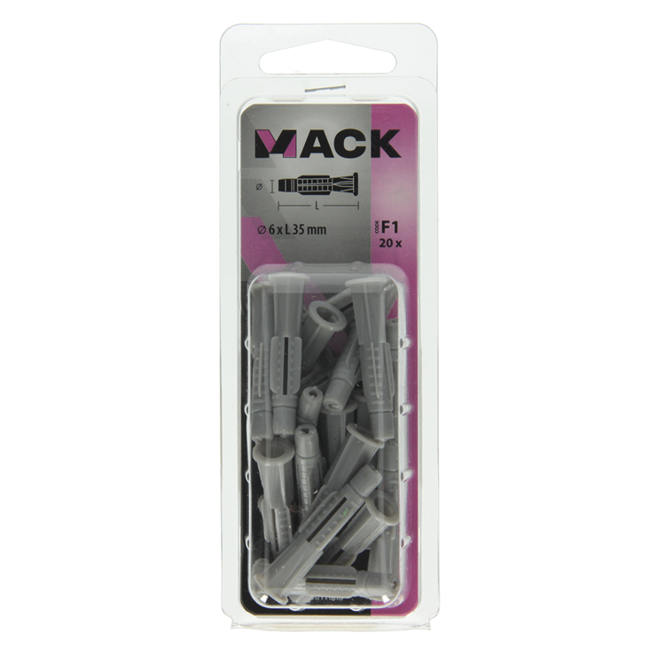 Mack 1017886 - Universalstecker mit Kragen Polyethylen.20 Stück 6 x 35 mm | 5 Stück