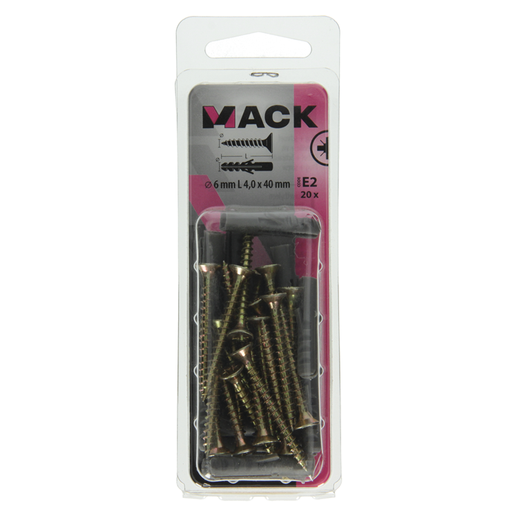 Mack 1017896 - Dübel + Schraube Polyethylen 20 Stück 6 mm 4,0 x 40 mm | 5 Stück
