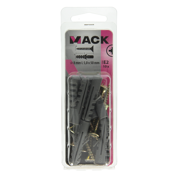 Mack 1017897 - Dübel + Schraube Polyethylen 10 Stück 8 mm 5,0 x 50 mm | 5 Stück