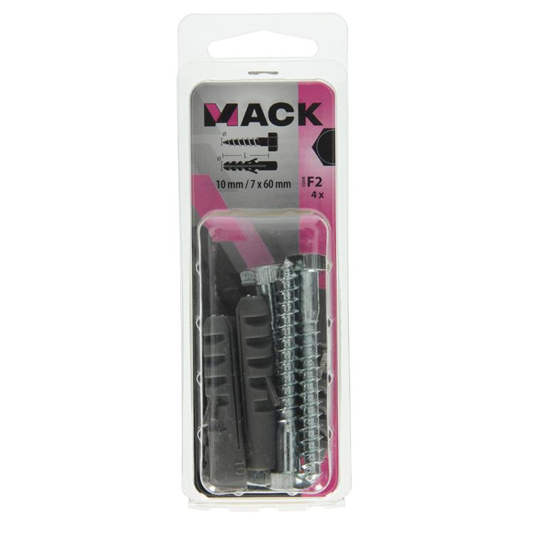 Mack 1017898 - Dübel + Holzgewindebolzen Polyeth 4 Stück 10 mm 7x60 mm | 5 Stück