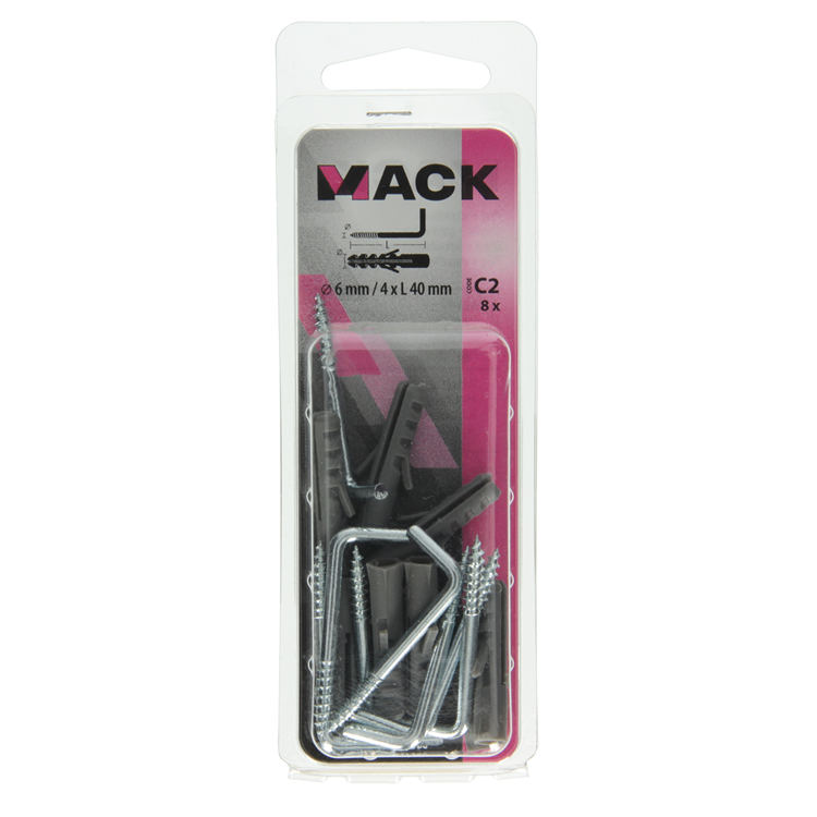 Mack 1017900 – Dübel + Schraube Daumen Polyeth 8 Stück 6 mm 4 x 40 mm | 5 Stück