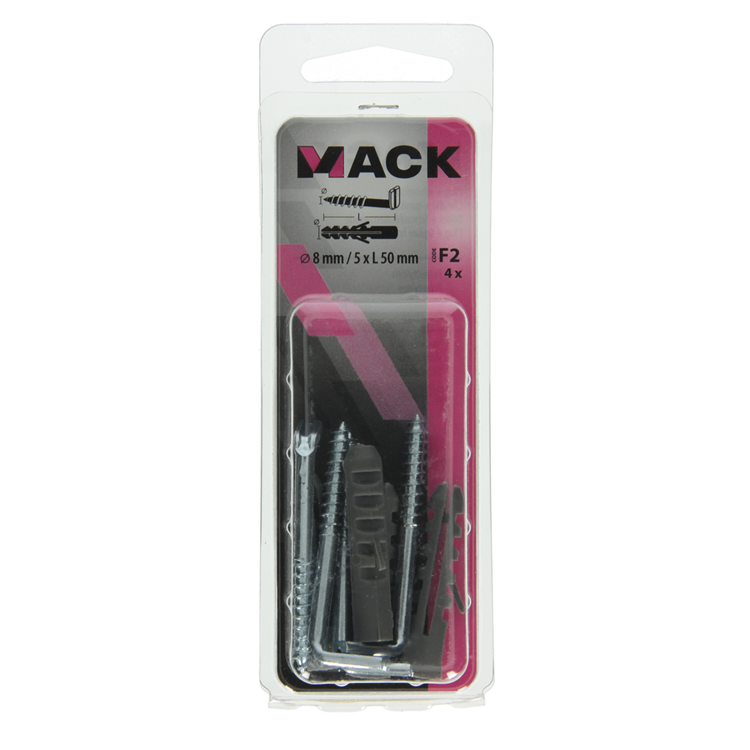 Mack 1017901 - Dübel + Daumenschraube Polyeth 4 Stück 8mm 5x50mm | 5 Stück