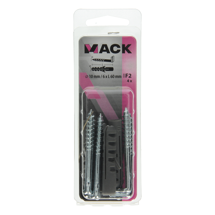 Mack 1017902 – Dübel + Schraube Daumen Polyeth 4 Stück 10 mm 6 x 60 mm | 5 Stück