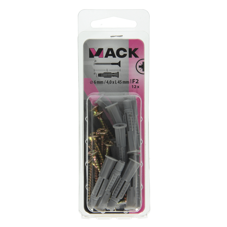 Mack 1017903 - Universalstecker + Schraube Polyeth12 Stück 6mm 4,0x45mm | 5 Stück