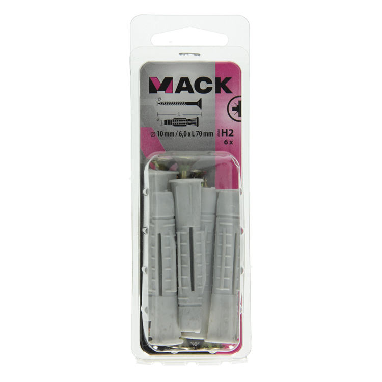 Mack 1017905 – Universalstecker + Schraube Polyeth6 Stk. 10 mm 6,0 x 70 mm | 5 Stück