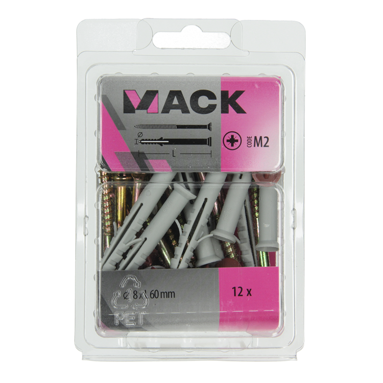 Mack 1017912 - Rahmendübel mit Schraube Polyamid 12 Stück 8 x 60 mm | 5 Stück