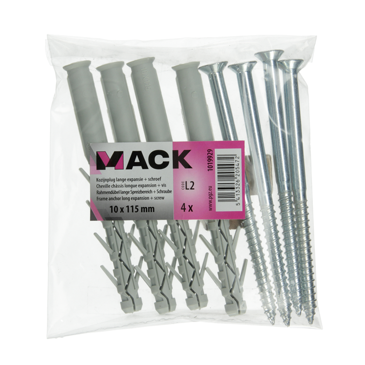 Mack 1019929 - Rahmenstopfen lang exp. Polyam. + Schraube.4 Stück 10 x 115 mm | 5 Stück