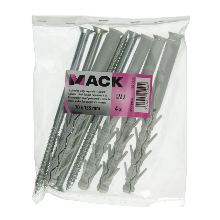 Mack 1019930 - Rahmenstopfen lang exp. Polyam. + Schraube.4 Stück 10 x 135 mm | 5 Stück