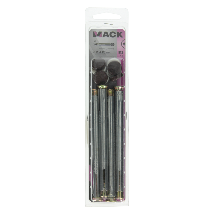 Mack 1017919 - Metallrahmendübel verzinkter Stahl 4 Stück 10 x 112 mm | 5 Stück