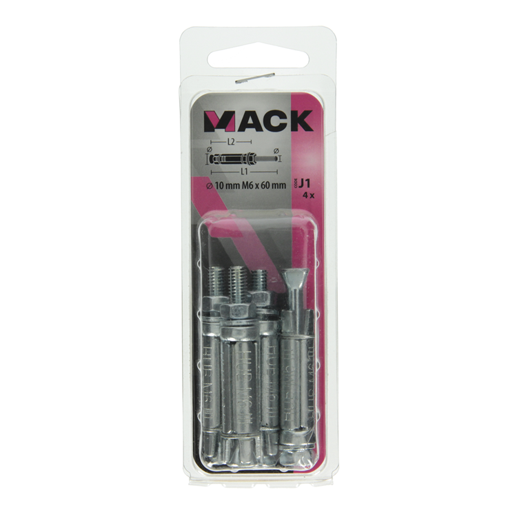 Mack 1019935 – Keilbolzen mit Gewindebolzen. verzinkt 4 Stück m6 x 60 mm | 5 Stück