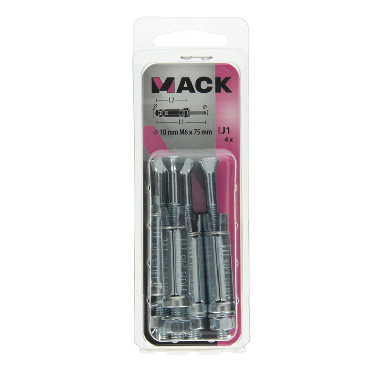 Mack 1019936 – Keilbolzen mit Gewindebolzen. verzinkt 4 Stück m6 x 75 mm | 5 Stück