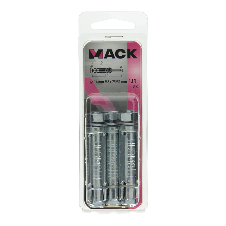 Mack 1019939 – Keilbolzen mit Gewindebolzen. verzinkt3 Stk. m8x75 51mm | 5 Stück