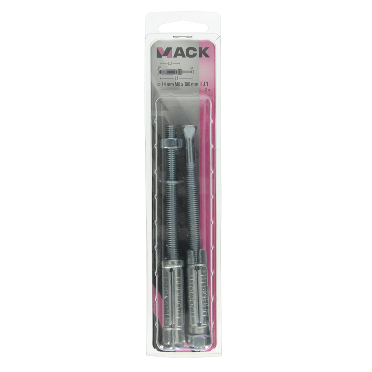 Mack 1019940 – Keilbolzen mit Gewindebolzen. verzinkt2 Stück m8 x 100 mm | 5 Stück