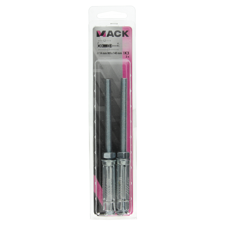 Mack 1019941 – Keilbolzen mit Gewindebolzen. verzinkt2 Stück m8 x 140 mm | 5 Stück