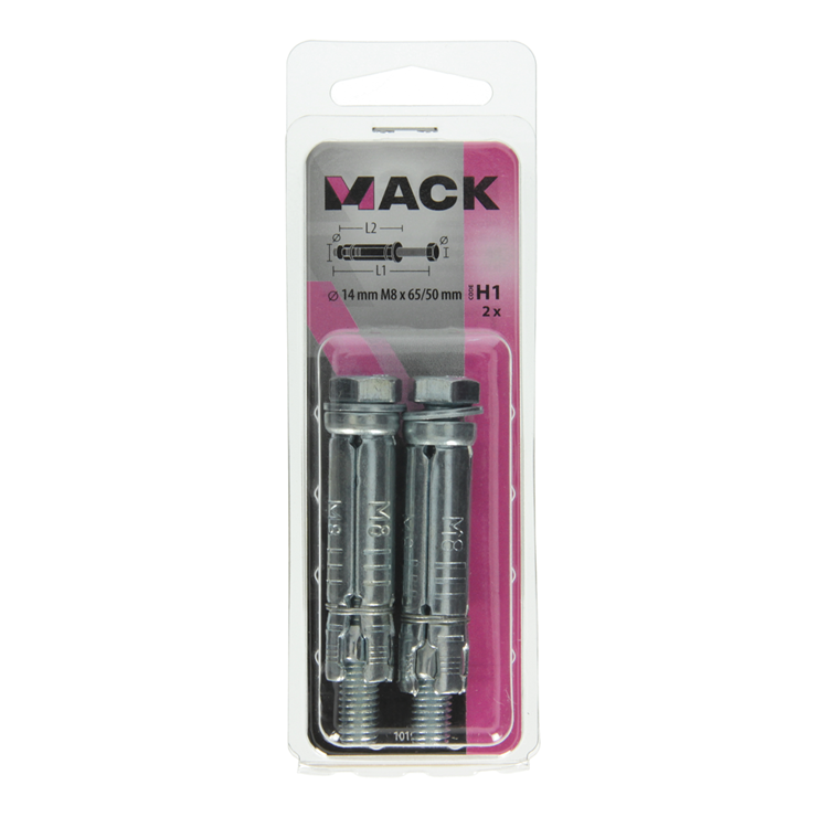 Mack 1019947 - Keilbolzen 6-kant Bolzen verzinkt 2 Stk. M8x65 14x50 | 10 Stück