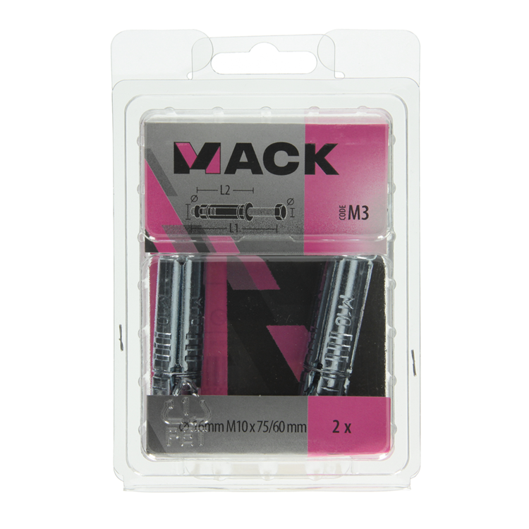Mack 1019949 - Keilbolzen 6-kant Bolzen verzinkt 2 Stück M10 x 75 mm | 5 Stück