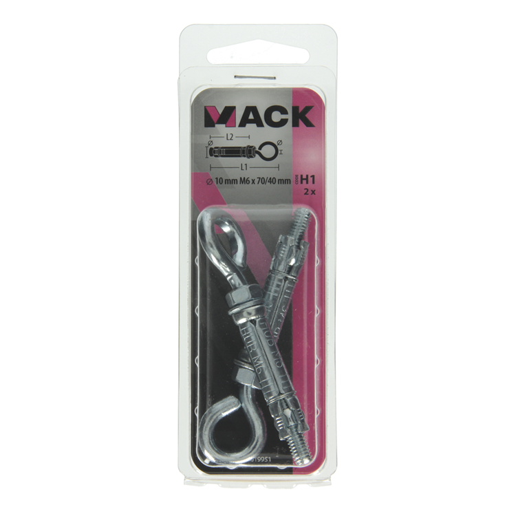 Mack 1019951 - Keilbolzenschraube Öse verzinkt 2 Stück M6x70 10x40 | 5 Stück