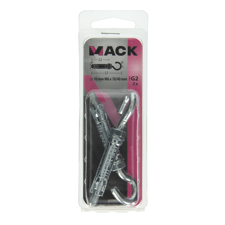 Mack 1019954 – Keilbolzen-Schraubhaken verzinkt 2 Stück M6x70 10x40 | 5 Stück