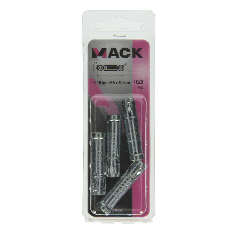 Mack 1019955 - Keilbolzenhülse verzinkt 4 Stück M6 x 40 mm | 10 Stück