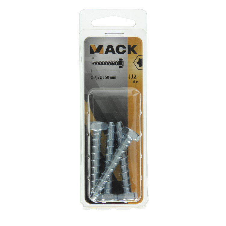 Mack 1019958 - Betonschraube verzinkt 6 Punkte 4 Stück 7,5 x 50 mm | 5 Stück
