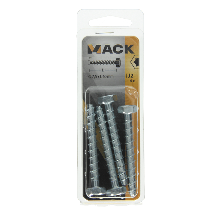 Mack 1019959 - Betonschraube verzinkt 6 Punkte 4 Stück 7,5 x 60 mm | 5 Stück