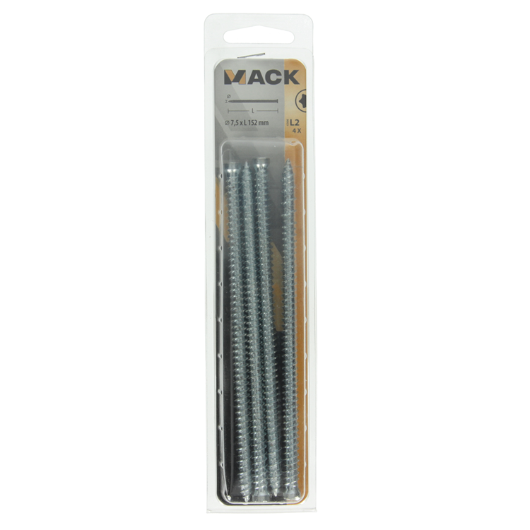 Mack 1019963 – Betonfensterschraube verzinkt Zylinderkopf 4 Stück 7,5 x152 mm | 5 Stück
