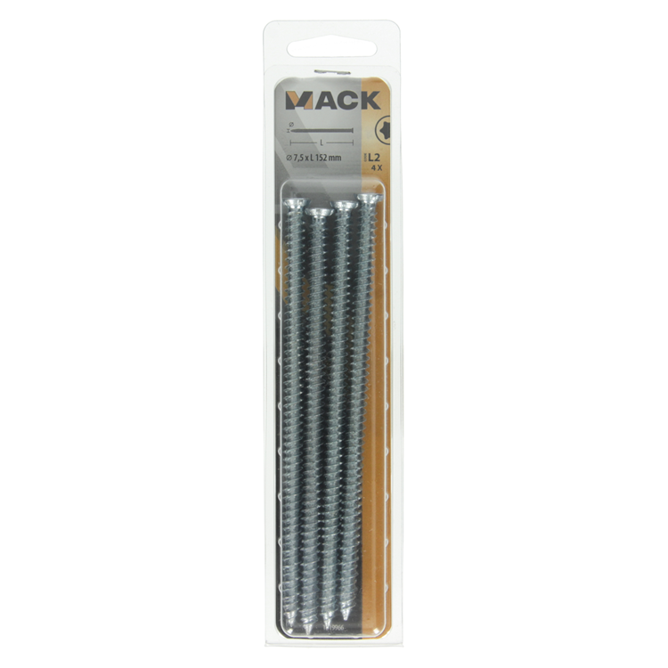 Mack 1019966 – Betonfensterschraube verzinkt mit Kopf 4 Stück 7,5 x 152 mm | 5 Stück