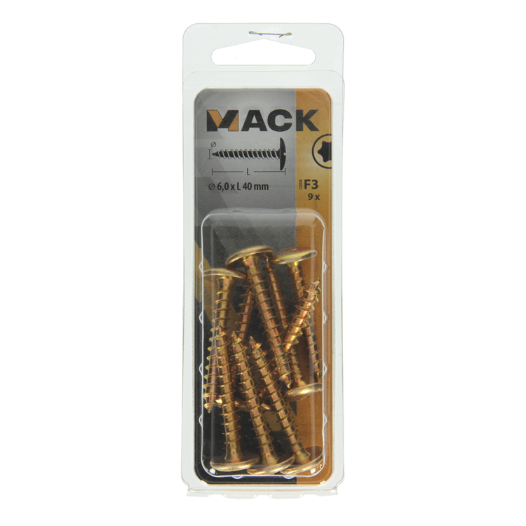 Mack 1019971 - Lukenschraube gelb verzinkt 6,0 x 40 mm 9 Stück | 5 Stück