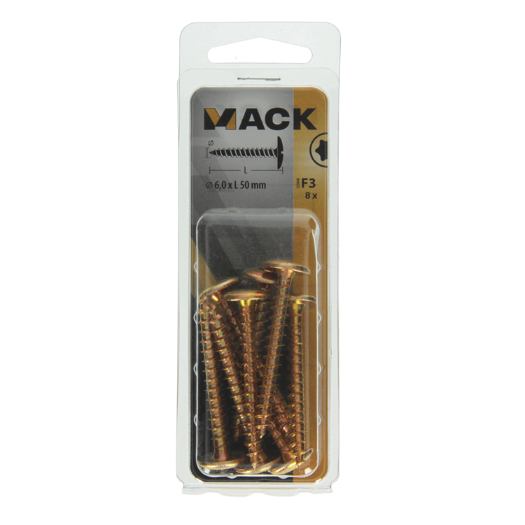 Mack 1019972 - Lukenschraube gelb verzinkt 6,0 x 50 mm 8 Stück | 5 Stück