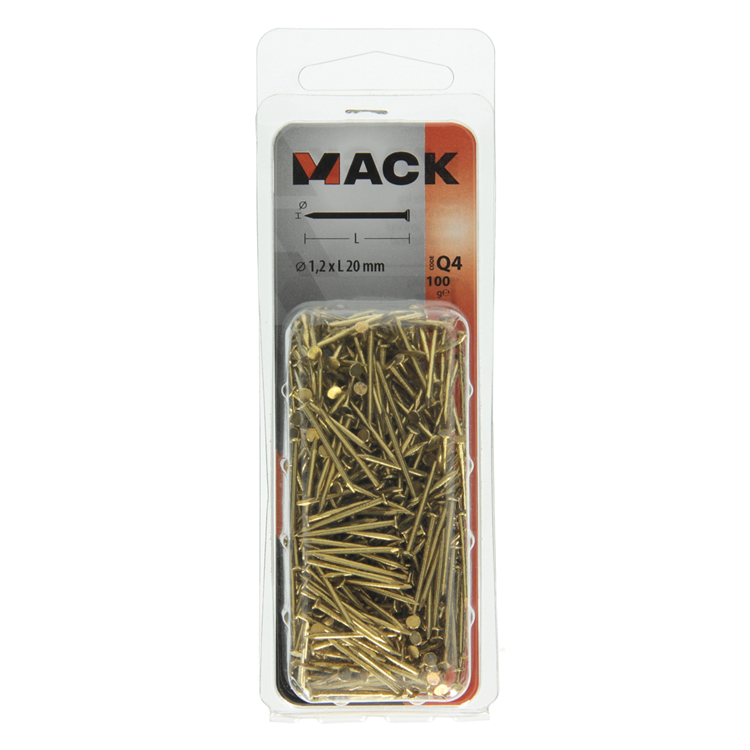 Mack 1017922 - Nagel Flachkopf Messing 100gr1,2 x 20 mm | 5 Stück