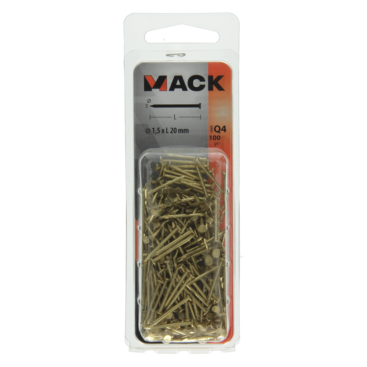 Mack 1017923 - Nagel Flachkopf Messing 100gr1,5 x 20 mm | 5 Stück
